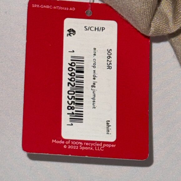 Spanx Air Essentials Wide Leg Short Sleeve Tahini Jumpsuit Women's Size Small - Picture 5 of 5